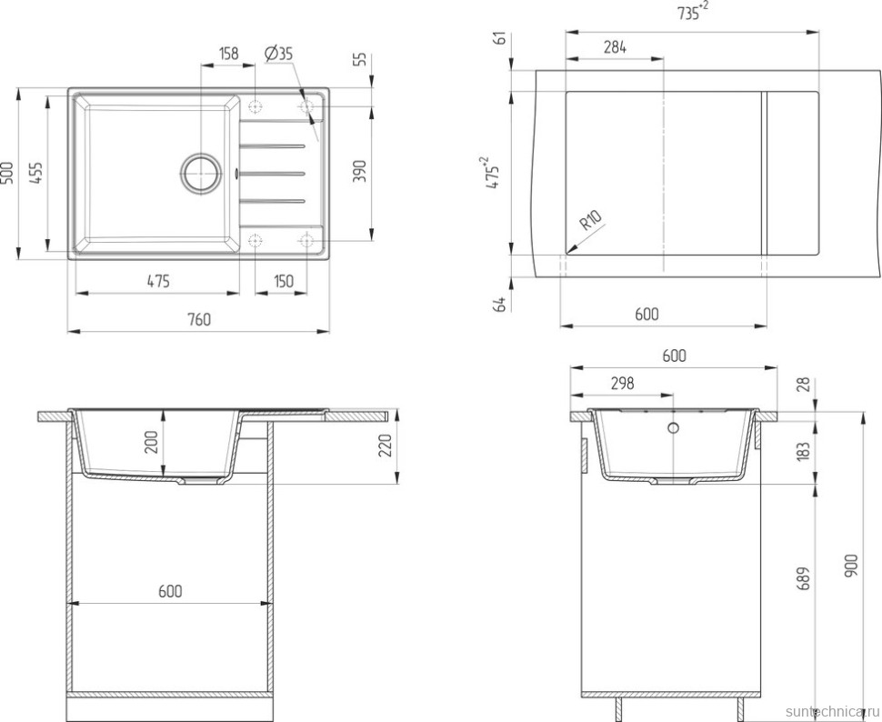 Мойка кухонная Ulgran Quartz Prima 760 лен + дозатор UQ 01 лен