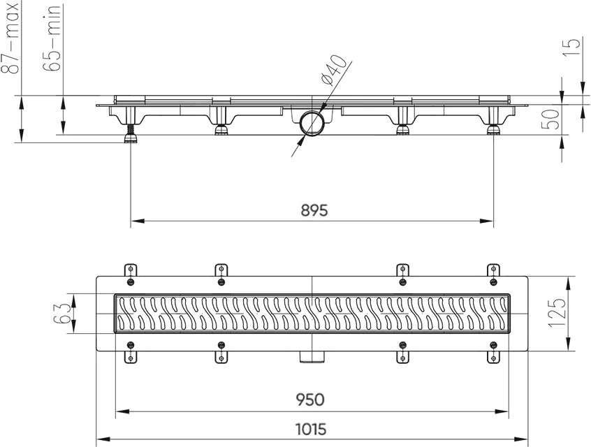 Душевой трап (лоток) Veconi Medium B 950 черный матовый