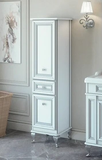 Шкаф пенал для ванной Caprigo Fresco 40 L белый с серебрянной патиной