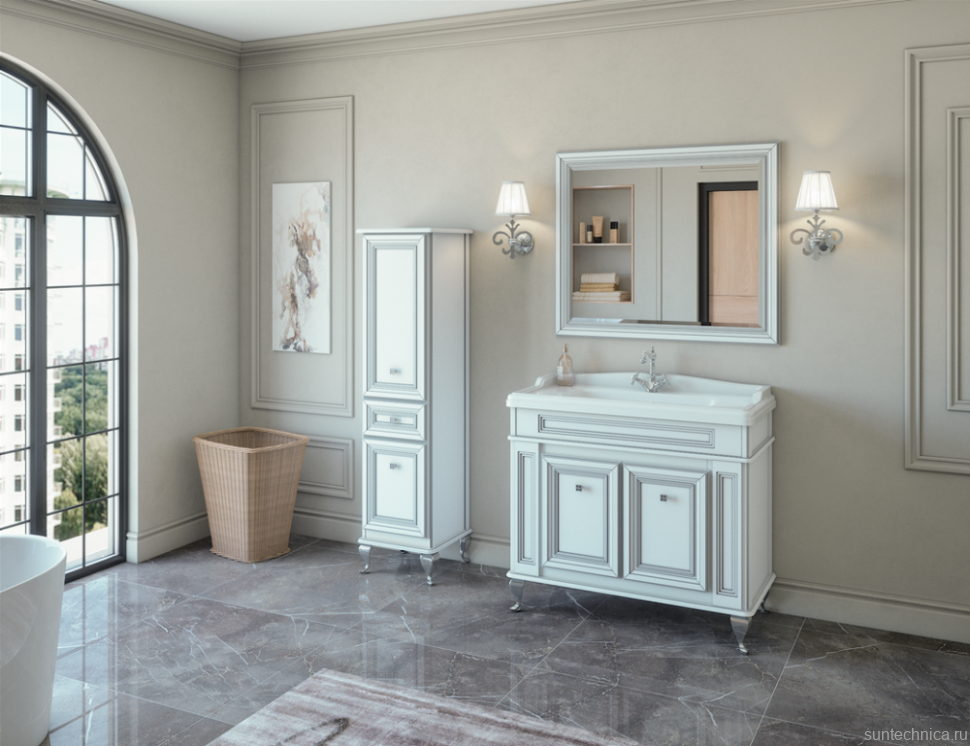 Шкаф пенал для ванной Caprigo Fresco 40 L белый с серебрянной патиной