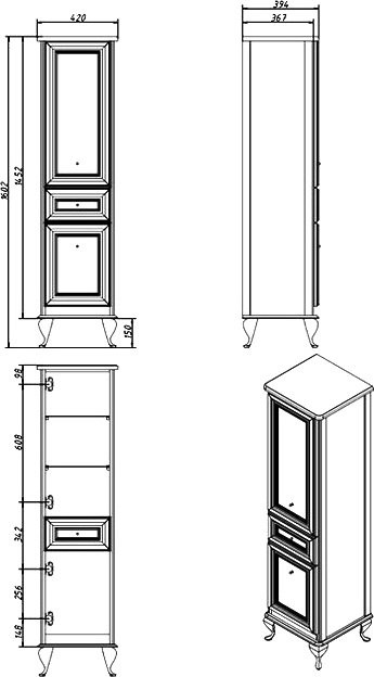 Шкаф пенал для ванной Caprigo Fresco 40 L белый с серебрянной патиной