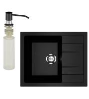 Мойка кухонная Ulgran U-607 344 ультра-черная + дозатор U-01 ультра-черный