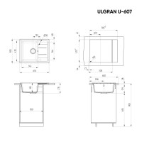 Мойка кухонная Ulgran U-607 344 ультра-черная + дозатор U-01 ультра-черный