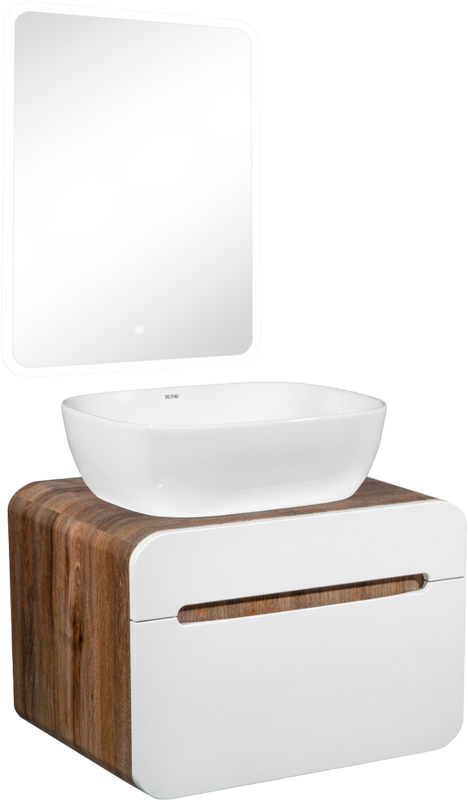 Мебель для ванной комнаты Runo Ницца 60 темное дерево, белая, раковина Cuatro 50