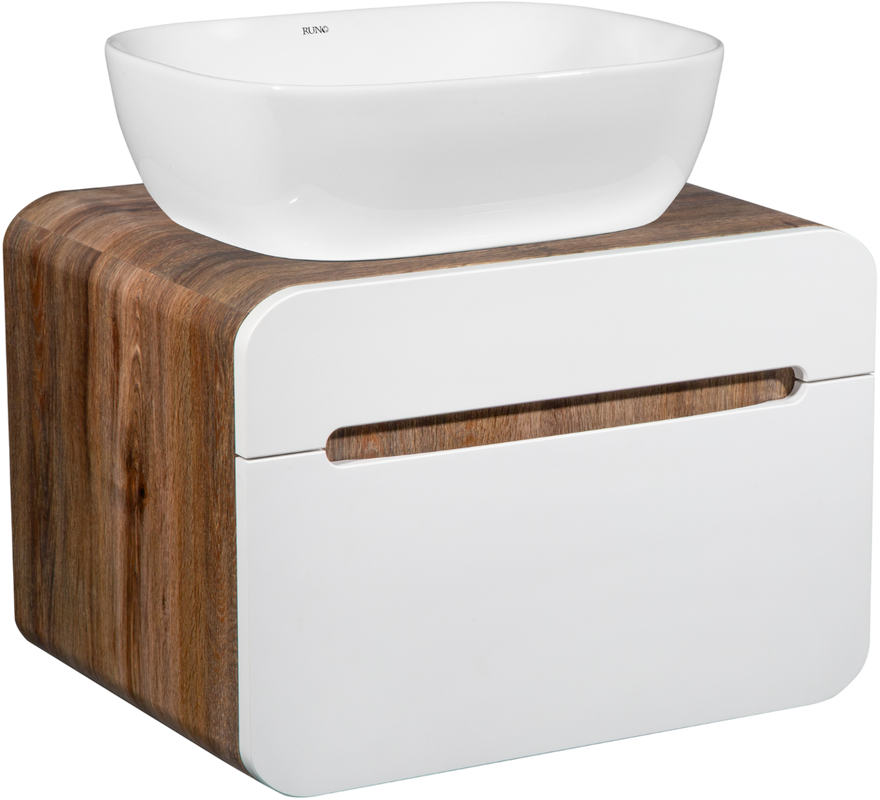 Мебель для ванной комнаты Runo Ницца 60 темное дерево, белая, раковина Cuatro 50