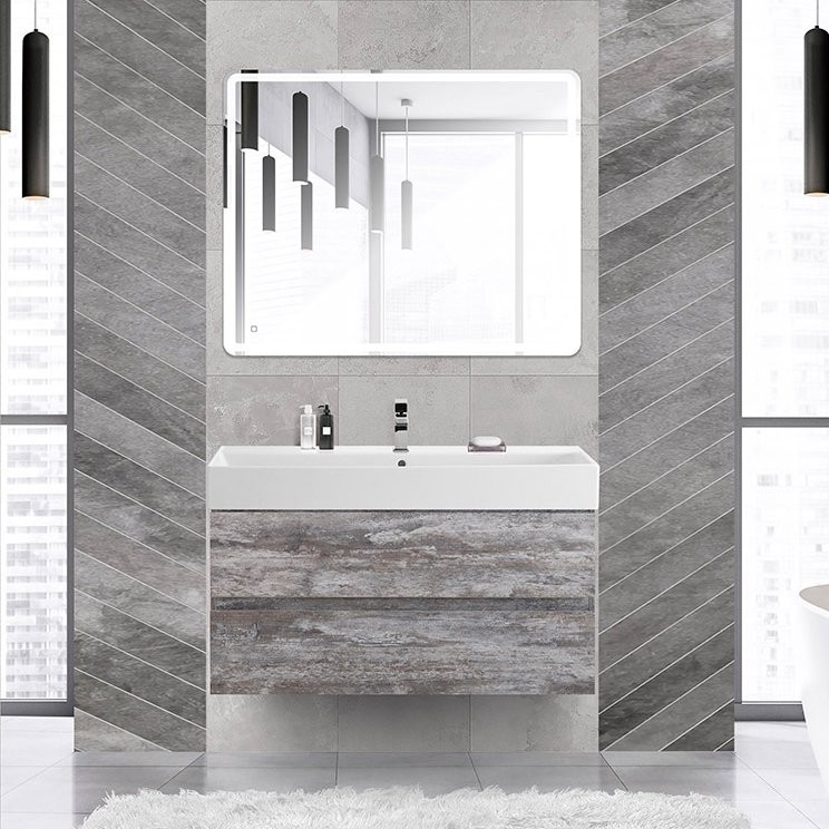 Мебель для ванной комнаты Cezares Molveno 46 100 legno grigio, с раковиной Cezares CZR-MIL-100-LVB