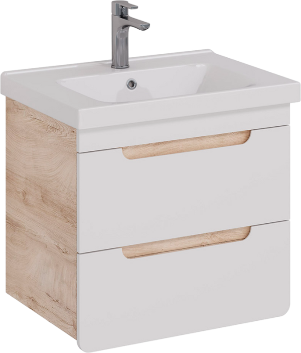 Тумба с раковиной Lemark Olivia 65 дуб кантри, белая глянцевая, раковина Гармония