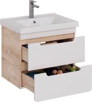 Тумба с раковиной Lemark Olivia 65 дуб кантри, белая глянцевая, раковина Гармония