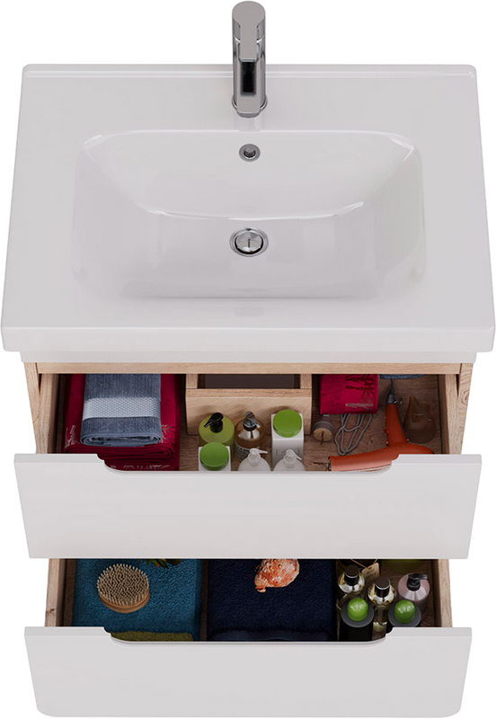 Тумба с раковиной Lemark Olivia 65 дуб кантри, белая глянцевая, раковина Гармония