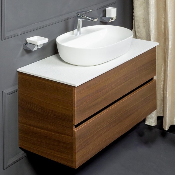 Тумба с раковиной Armadi Art Vallessi 100 со столешницей белая, дуб темный