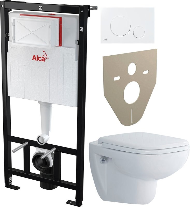 Комплект Унитаз подвесной Duravit D-code 45700900A1 безободковый + Звукоизоляция AlcaPlast + Кнопка Thin THIN M670 белая + Инсталляция A101 Sadromodul