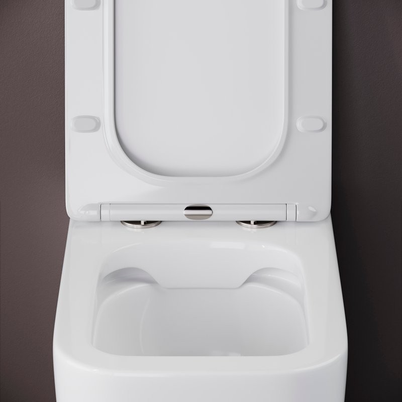 Комплект Унитаз приставной Ceramicanova Cubic Rimless CN1809 с микролифтом, безободковый + Кнопка VitrA 740-0940 сталь + Бачок