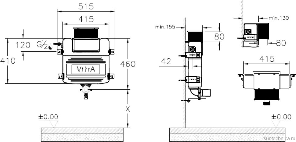 Комплект Унитаз приставной Ceramicanova Cubic Rimless CN1809 с микролифтом, безободковый + Кнопка VitrA 740-0940 сталь + Бачок