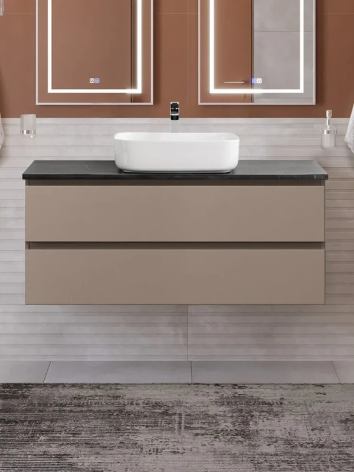 Тумба с раковиной BelBagno Kraft 120 подвесная, матовая бежевая, столешница kep-120-mno, раковина BB1304