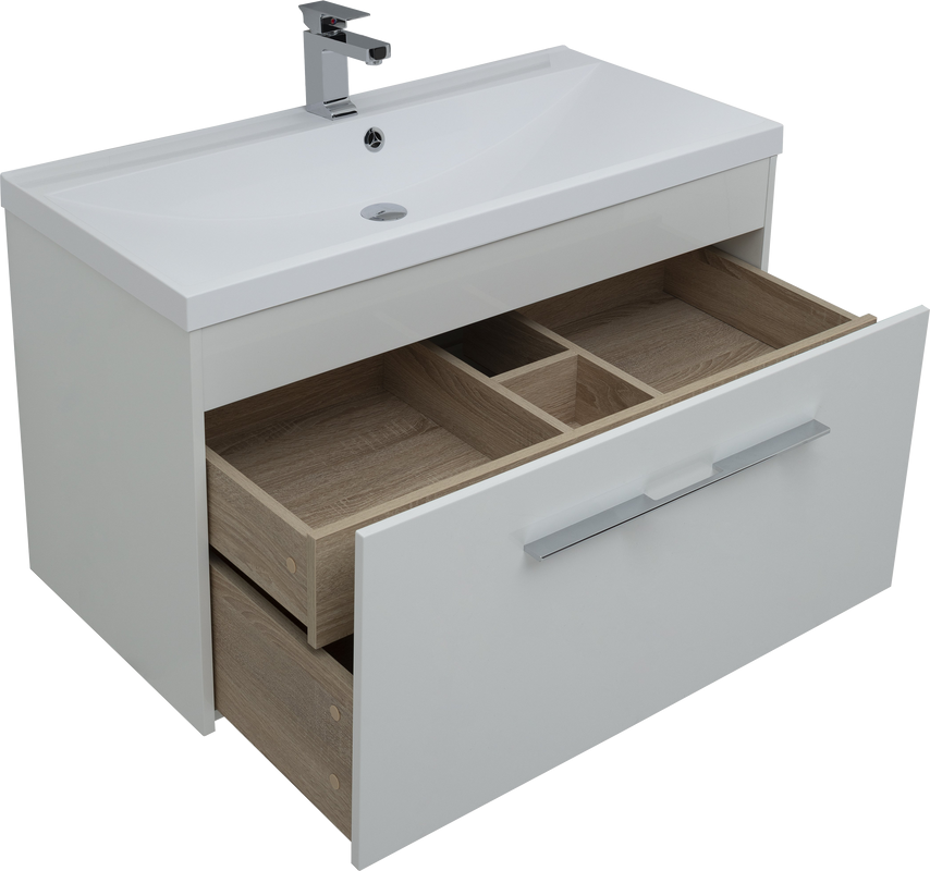 Тумба под раковину Aquanet Августа 90 белая, ручка хром