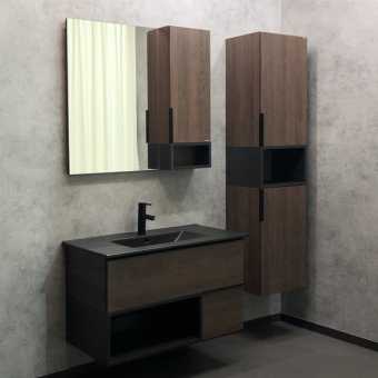 Мебель для ванной Comforty Франкфурт 90 дуб шоколадно-коричневый, черная раковина