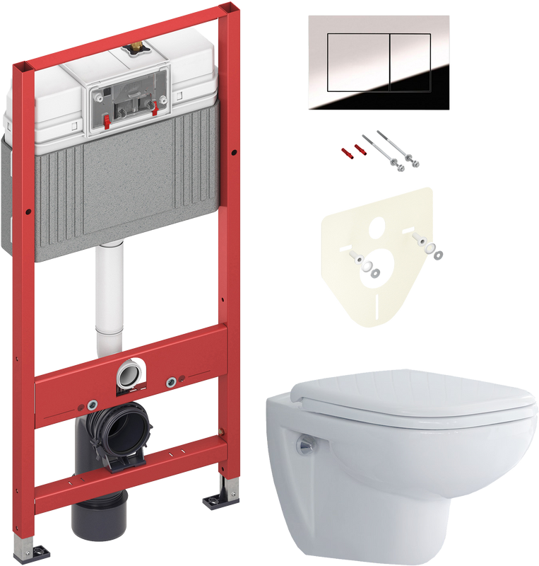 Комплект Унитаз подвесной Duravit D-code 45700900A1 безободковый + Инсталляция TECE Now 9400412 4 в 1 с кнопкой смыва