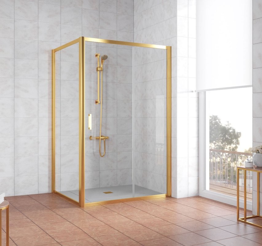 Душевой уголок Vegas Glass ZP+ZPV 140*80 09 01 профиль золото, стекло прозрачное