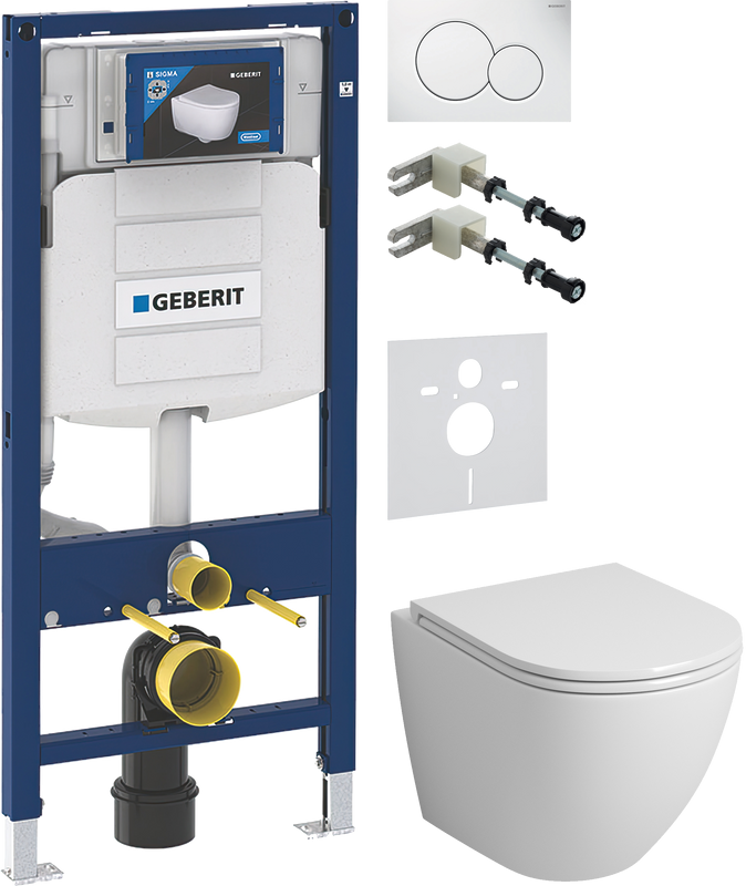 Комплект Унитаз подвесной Grossman GR-4455S безободковый + Крепления Geberit Duofix 111.815.00.1 к стене + Звукоизоляция + Инсталляция UP 320 111.300.00.5 + Кнопка Sigma 01 115.770.11.5 белая