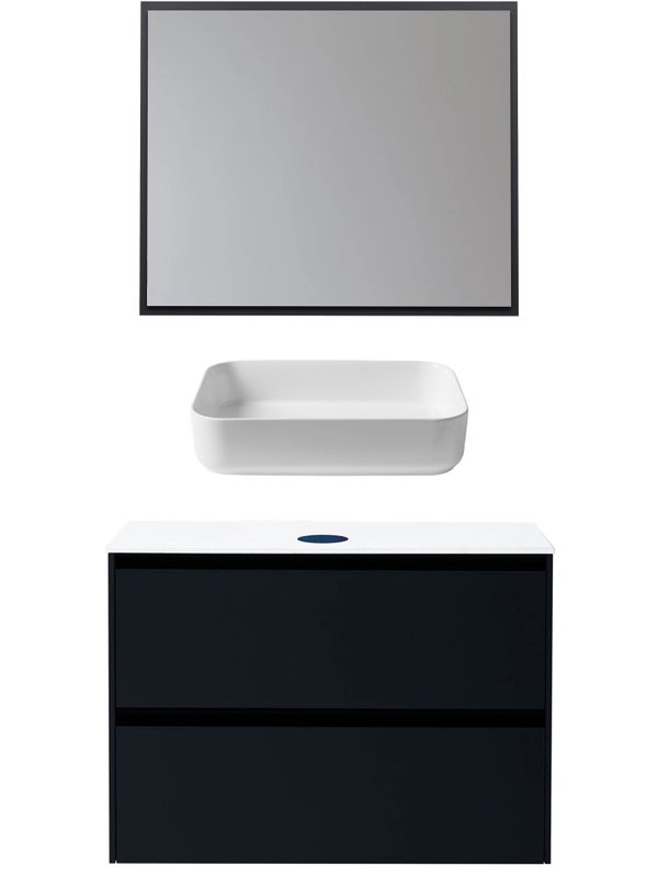Мебель для ванной комнаты Allen Brau Activity 90 с подсветкой, матовый антрацит, черный браш, столешница белая, раковина Fantasy Quad 50, белая