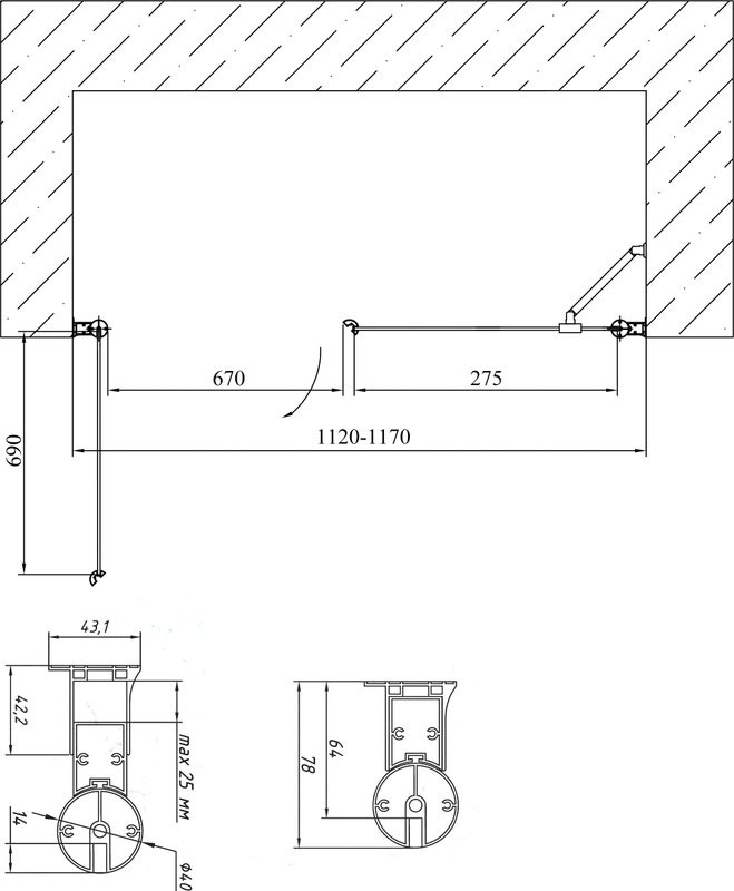 Душевая дверь в нишу Vegas Glass EP-F-2 115 05 05 L профиль бронза, стекло бронза