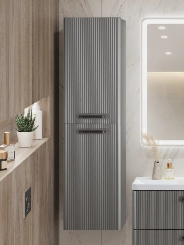Шкаф-пенал для ванной BelBagno Due 40 подвесной, ручки матовый темный никель, сатин
