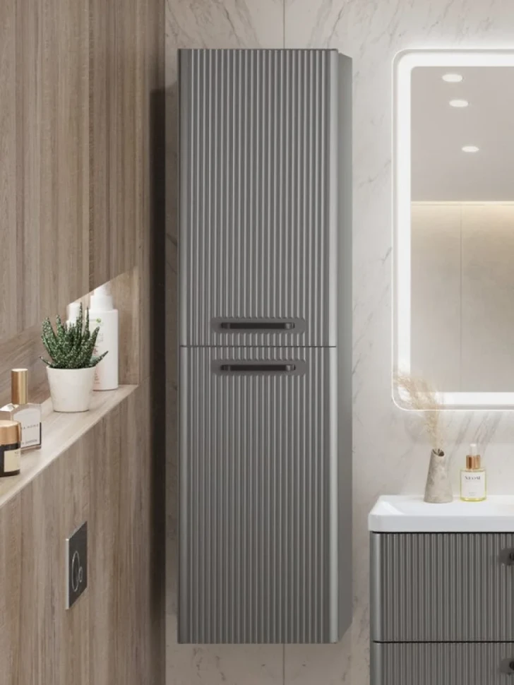 Шкаф-пенал для ванной BelBagno Due 40 подвесной, ручки матовый темный никель, сатин
