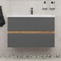 Тумба с раковиной SanStar Graffa 100 подвесная, дуб вотан, графит софт, раковина Фостер