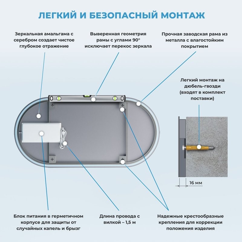 Зеркало Wellsee 7 Rays’ Spectrum 90х50 с подсветкой, черное матовое