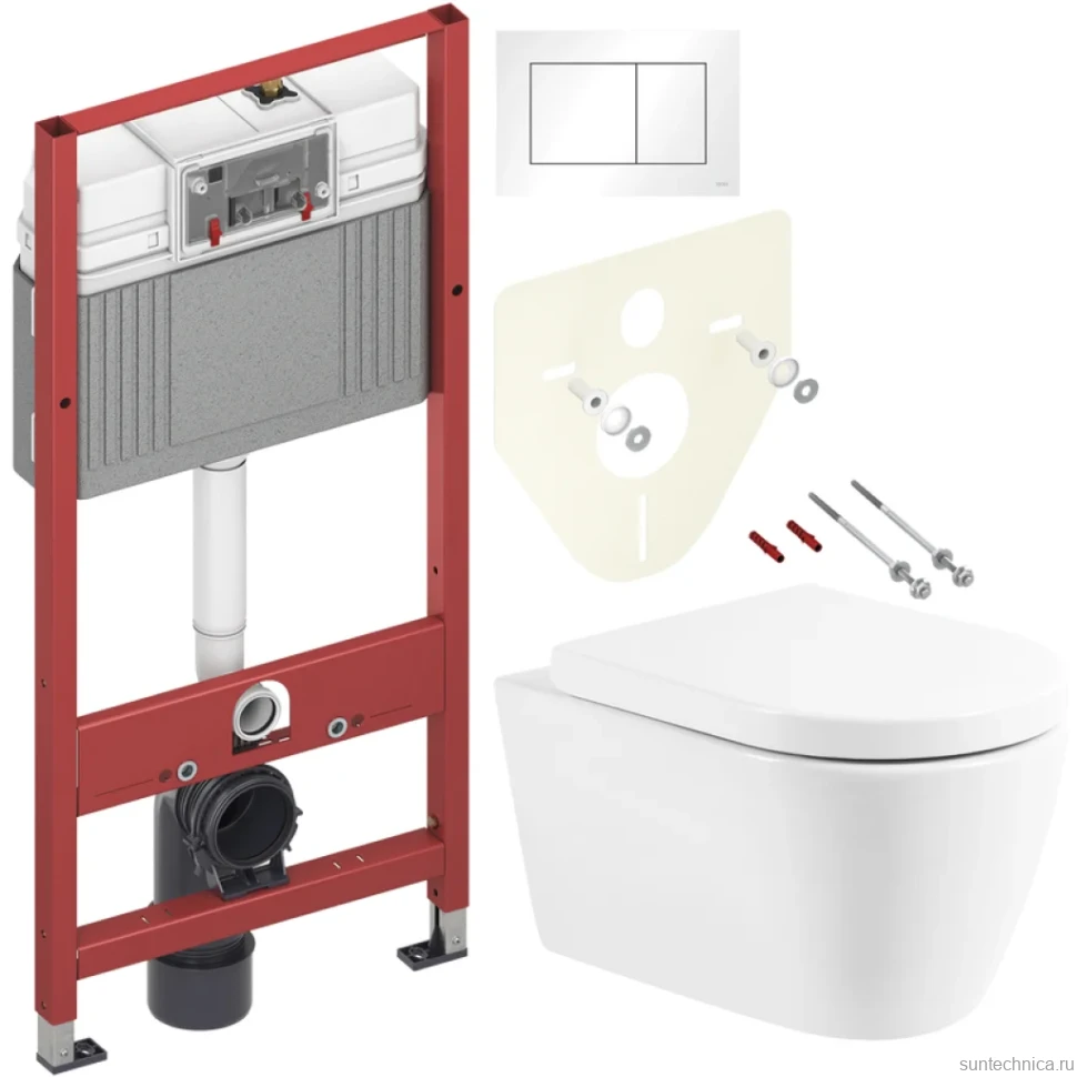 Комплект Унитаз подвесной BelBagno Marino BB105CHR безободковый + Крышка BB105SC с микролифтом, петли хром + Инсталляция TECE Base 9400413 4 в 1 с кнопкой смыва