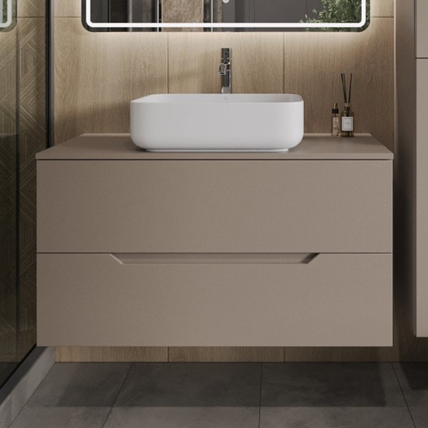 Тумба с раковиной Orange Line 100 подвесная, 2 ящика, матовый латте с раковиной B05-500W