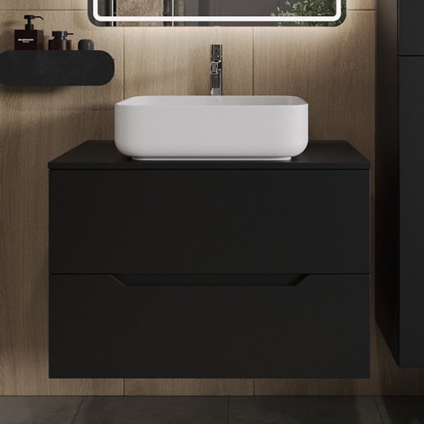 Тумба с раковиной Orange Line 80 подвесная, 2 ящика, матовая черная с раковиной B05-500W