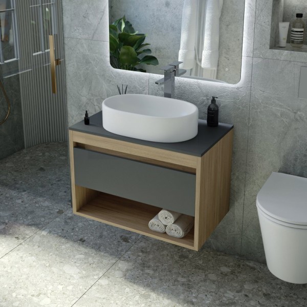 Тумба с раковиной Teymi Ritta 65 дуб эврика, матовый графит, раковина Iva 52