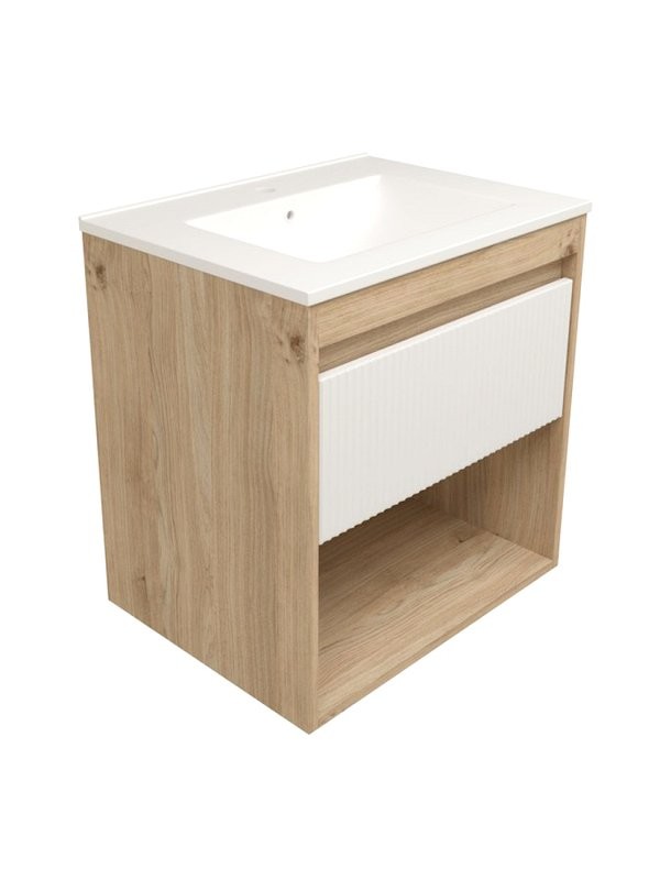 Тумба с раковиной Teymi Vitra 60 дуб, белая волна