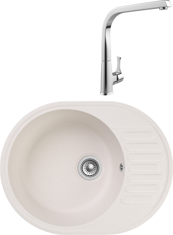 Комплект Мойка GranFest Quarz Z58 белый + Смеситель MEGA Mega