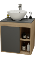 Тумба с раковиной Teymi Nura 60 дуб эврика, матовый графит, раковина Lina kuppi D40