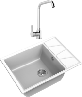 Комплект Мойка GranFest Vertex GF-V-680L иней + Смеситель MEGA Ege MG-PL10 хром