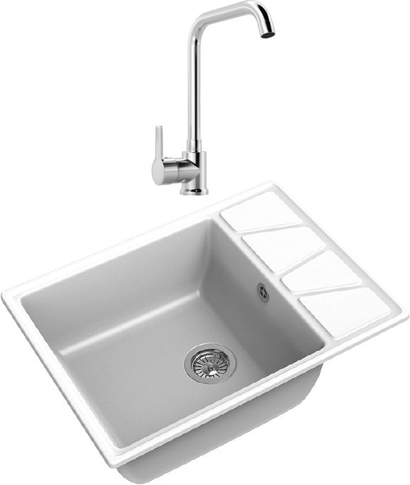 Комплект Мойка GranFest Vertex GF-V-680L иней + Смеситель MEGA Ege MG-PL10 хром