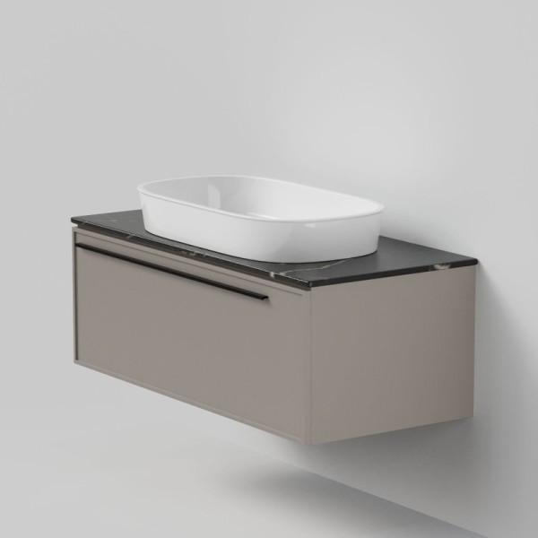 Тумба под раковину со столешницей La Fenice Elba 100 подвесная, cappuccino, бежевая матовая, столешница черный мрамор