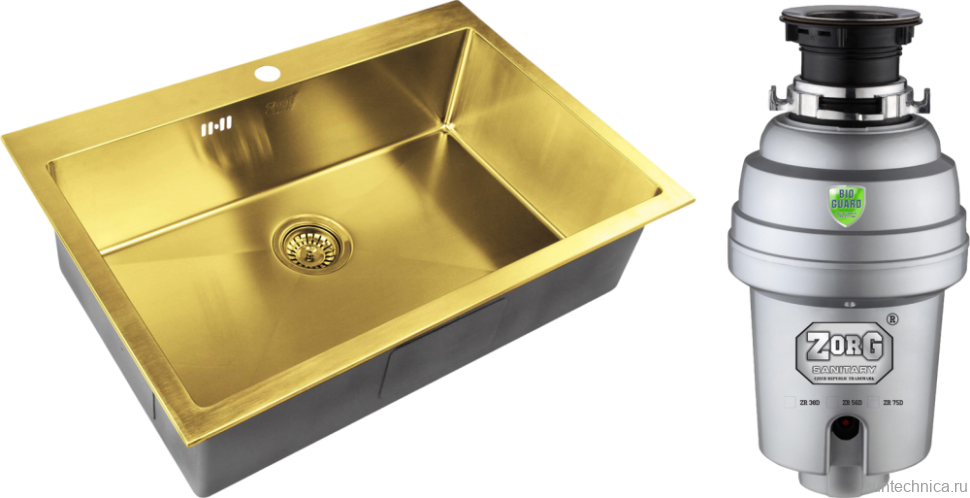 Комплект Мойка Zorg Inox PVD SZR-7551 bronze + Измельчитель Inox D