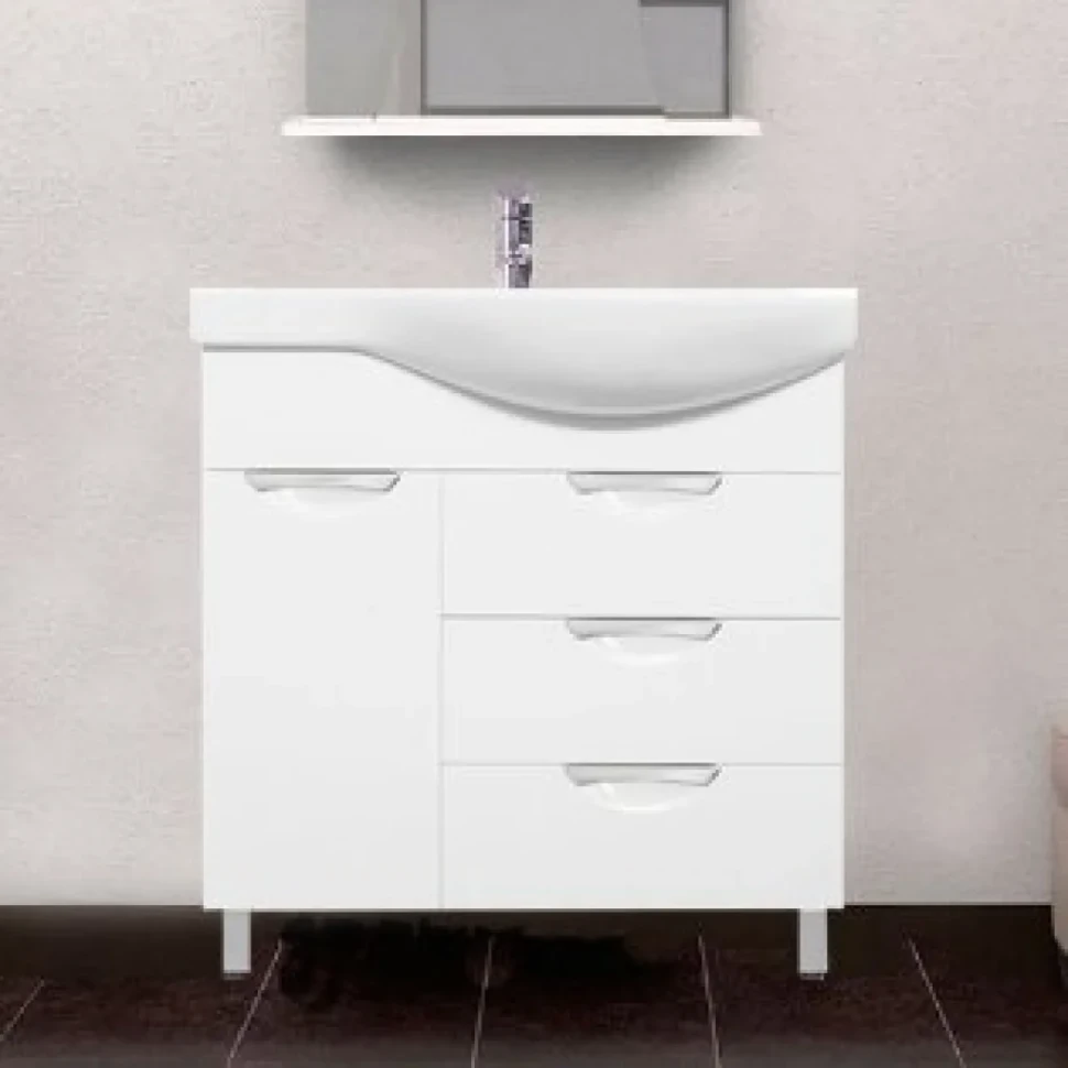 Тумба с раковиной Style Line Жасмин 82 L белая, с бельевой корзиной