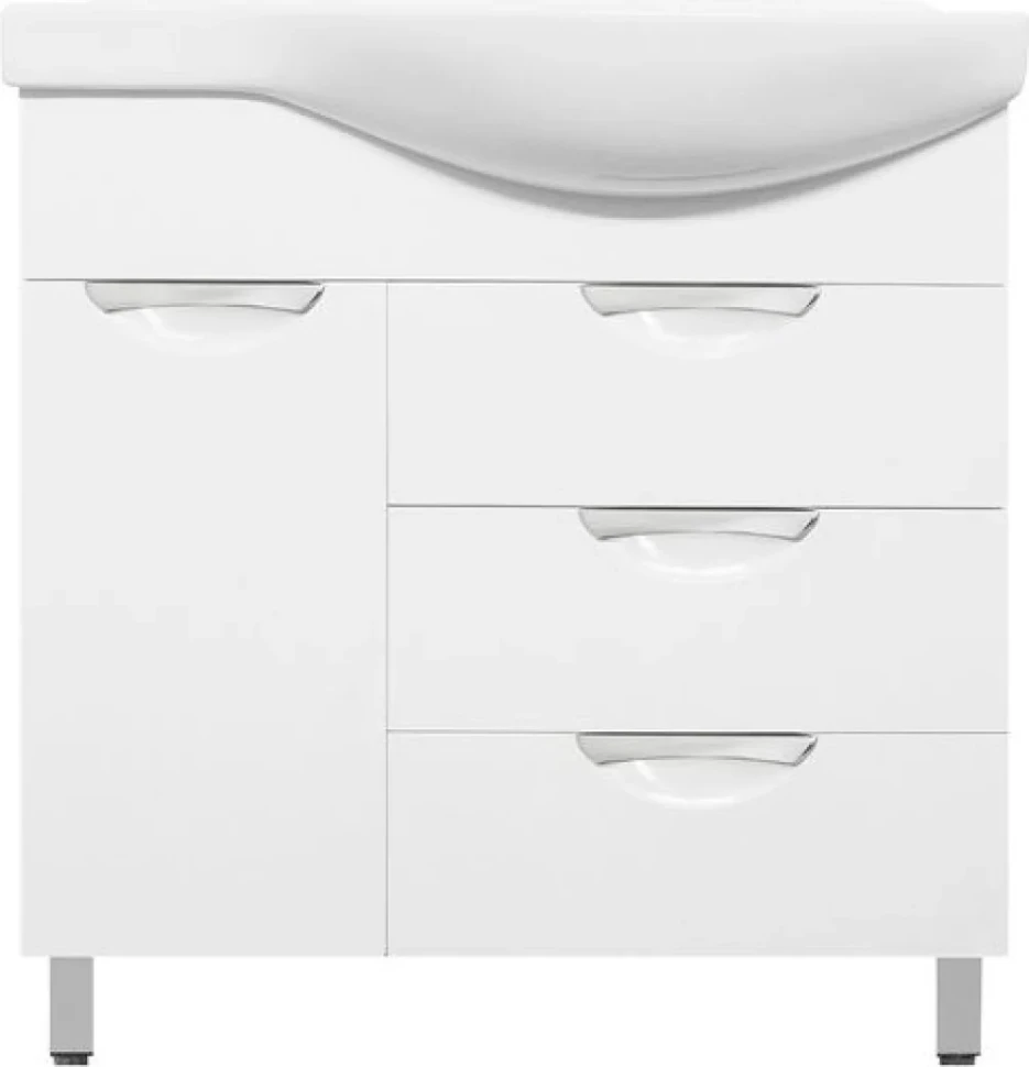 Тумба с раковиной Style Line Жасмин 82 L белая, с бельевой корзиной