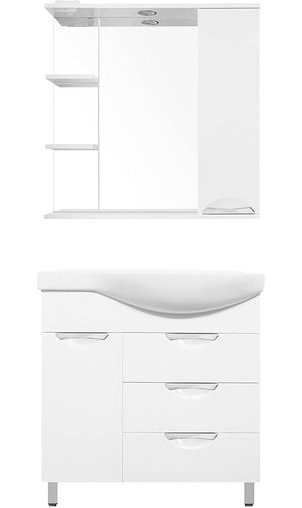 Тумба с раковиной Style Line Жасмин 82 L белая, с бельевой корзиной