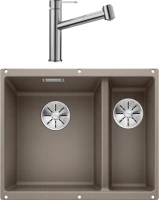 Комплект Мойка Blanco Subline 340/160-U серый беж, левая + Смеситель Ambis-S 523119