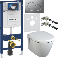 Комплект Унитаз подвесной Ideal Standard Connect E781901 с функцией биде + Крышка E712701 с микролифтом, петли хром + Инсталляция Geberit Duofix UP 320 111.300.00.5 + Кнопка Sigma 01 115.770.JQ.5 лакированная, матовый хром + Крепления 111.815.00.1 к стене