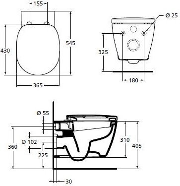 Комплект Унитаз подвесной Ideal Standard Connect E781901 с функцией биде + Крышка E712701 с микролифтом, петли хром + Инсталляция Geberit Duofix UP 320 111.300.00.5 + Кнопка Sigma 01 115.770.JQ.5 лакированная, матовый хром + Крепления 111.815.00.1 к стене