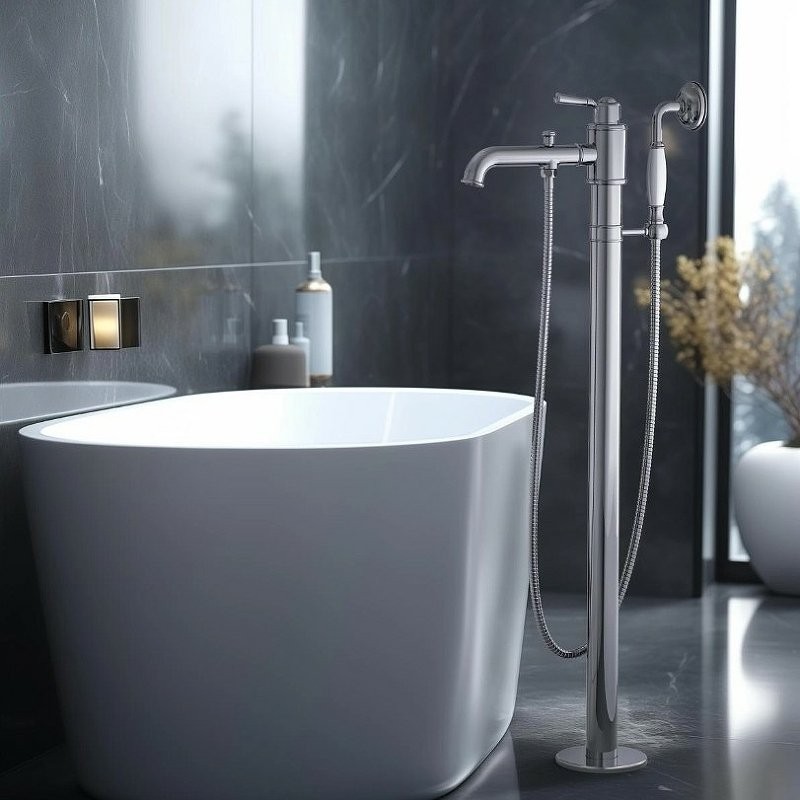 Напольный смеситель для ванны с душем AQUATEK Классик AQ1545CR С ВНУТРЕННЕЙ ЧАСТЬЮ, хром