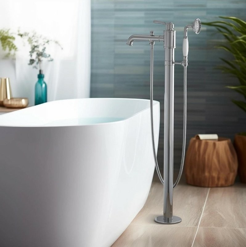 Напольный смеситель для ванны с душем AQUATEK Классик AQ1545CR С ВНУТРЕННЕЙ ЧАСТЬЮ, хром