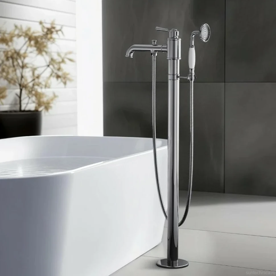 Напольный смеситель для ванны с душем AQUATEK Классик AQ1545CR С ВНУТРЕННЕЙ ЧАСТЬЮ, хром