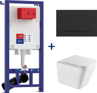Комплект Lemark Florex 100802420 безободковый, с микролифтом, кнопка смыва матовая черная soft touch